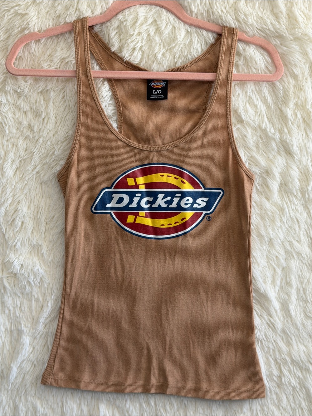 Dickies Womens Skatergirl Ribbed Racerback Tank Top L Taupe Workwear Stretch
